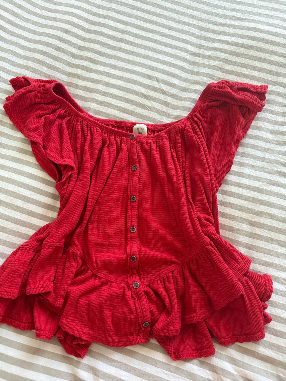 We The Free Red Ruffle Button-Front Blouse